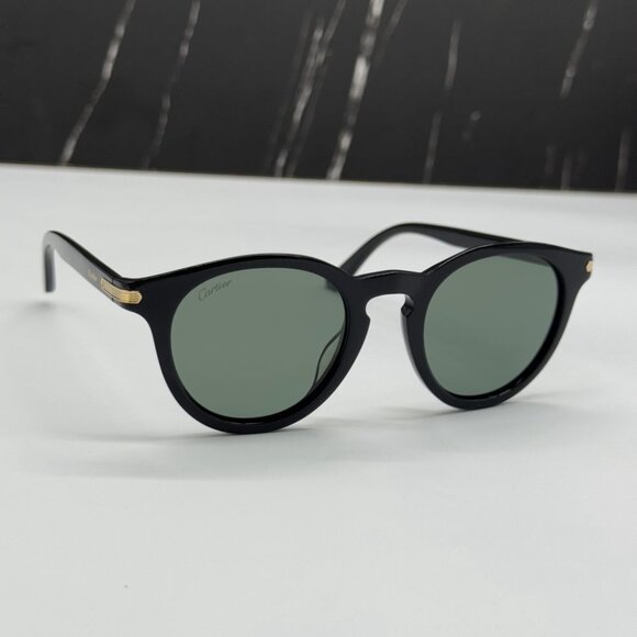 NEW CARTIER SUNGLASSES, ROUND BLACK GREEN EYEWEAR CARTIER CT0010S 004 - Picture 5 of 12